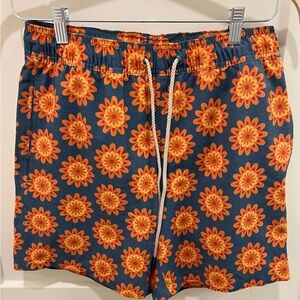 Fair Harbor Men’s Blue and Orange Floral Swim Trunks, Shorts